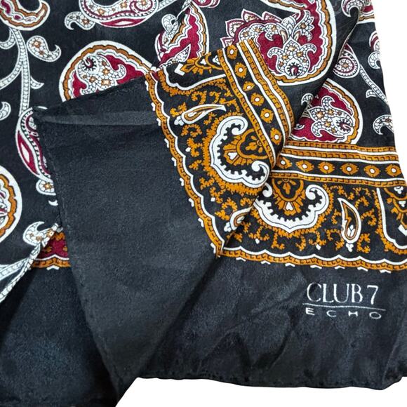 ECHO for Club 7 silk scarf long rectangle vintage 90’s black red gold paisley - Picture 8 of 8
